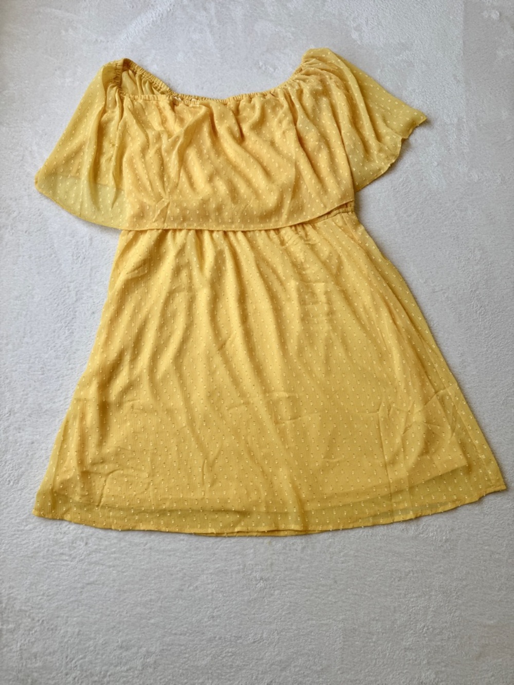 Justfab Yellow Swiss Dot Off Shoulder Mini Dress Boho Flutter Sleeve Women’s XXL - Picture 2 of 12